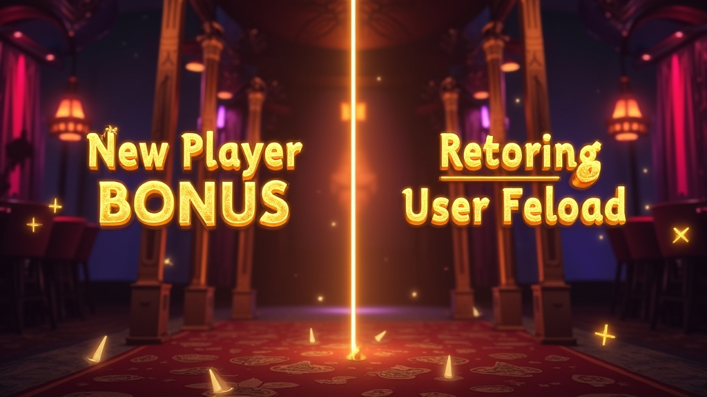 Split casino scene showing new user and returning player bonus offers